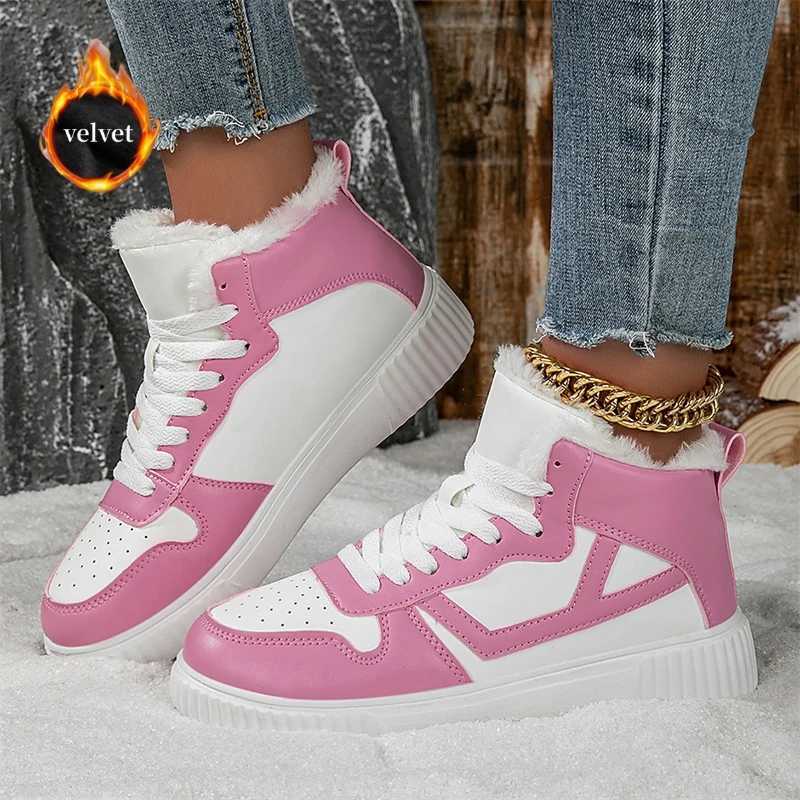 Casual Shoes Winter Fur Skateboard Shoes Women Fashion Pink Warm High Top Sneakers Woman Trainers Outdoor Comfy Velvet Women's Sports Shoes H26