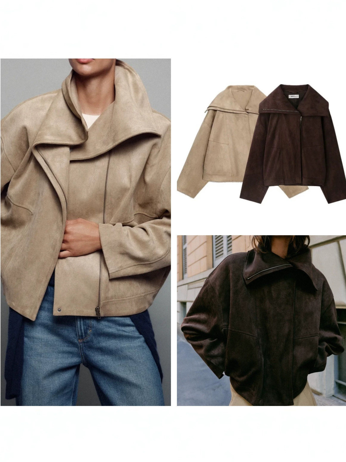 Autumn winter foreign trade European and American retro style loose casual fashion versatile large collar bomber jacket solid color outerwear