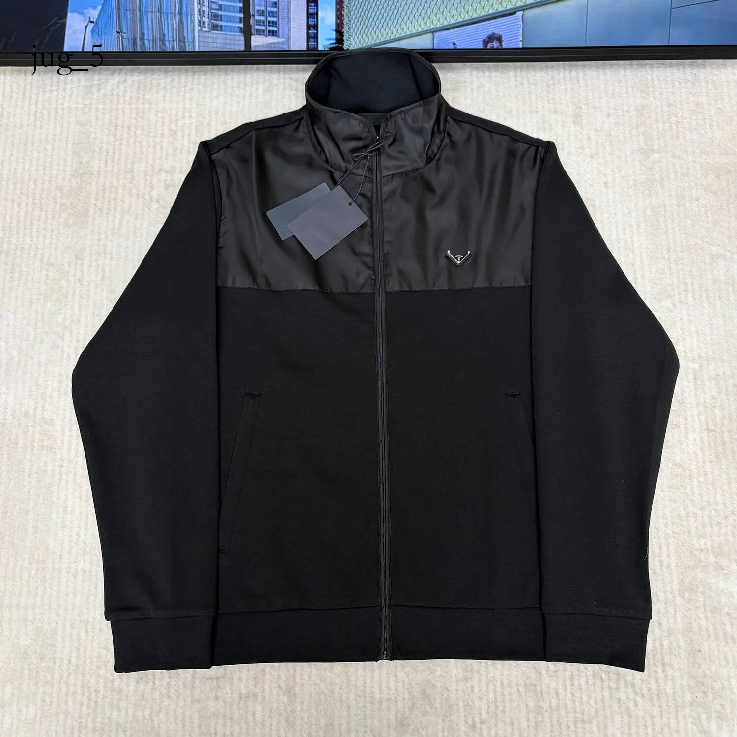 Triangle Designer brand high quality classic triangle logo splicing fleece nylon men's comfortable and warm daily casual jacket pradmen jacket