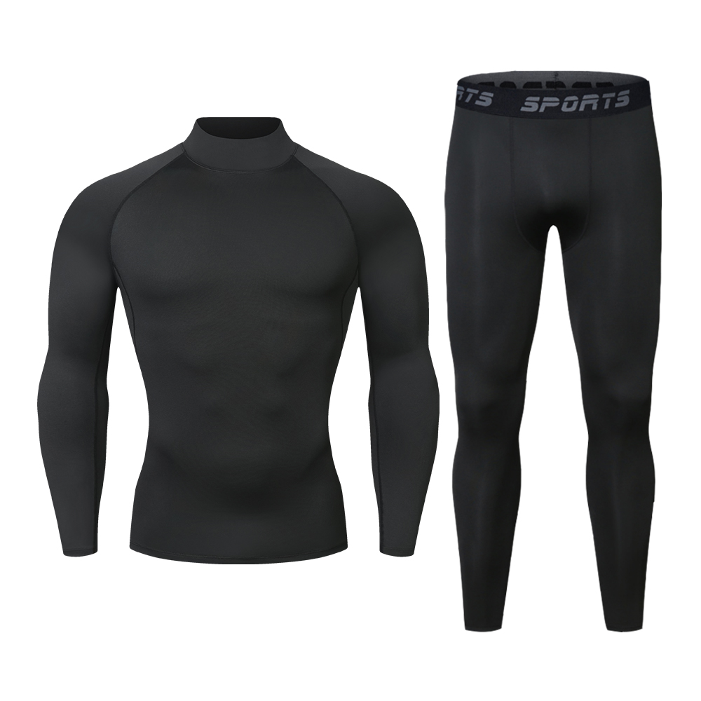 Men's Turtleneck Thermal Underwear Sets Lightweight Compression Shirts and Pants Moisture Wicking Winter Base Layer Workout Tops & Bottom Athle