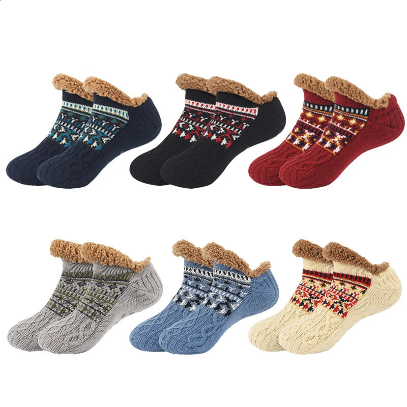 Thermal Mens Slipper Socks Fluffy Winter Warm Nonslip Floor Thickened Home Sleeping Soft Snow Sleep Carpet 261017