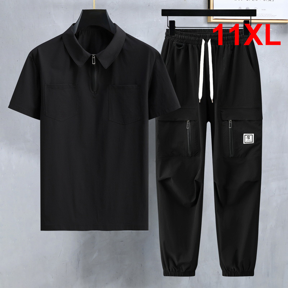 Men's Summer Tracksuits Plus 10XL Fashion Casual Polo Shirts Pants Suits Male Sets Big Size 11XL 2024