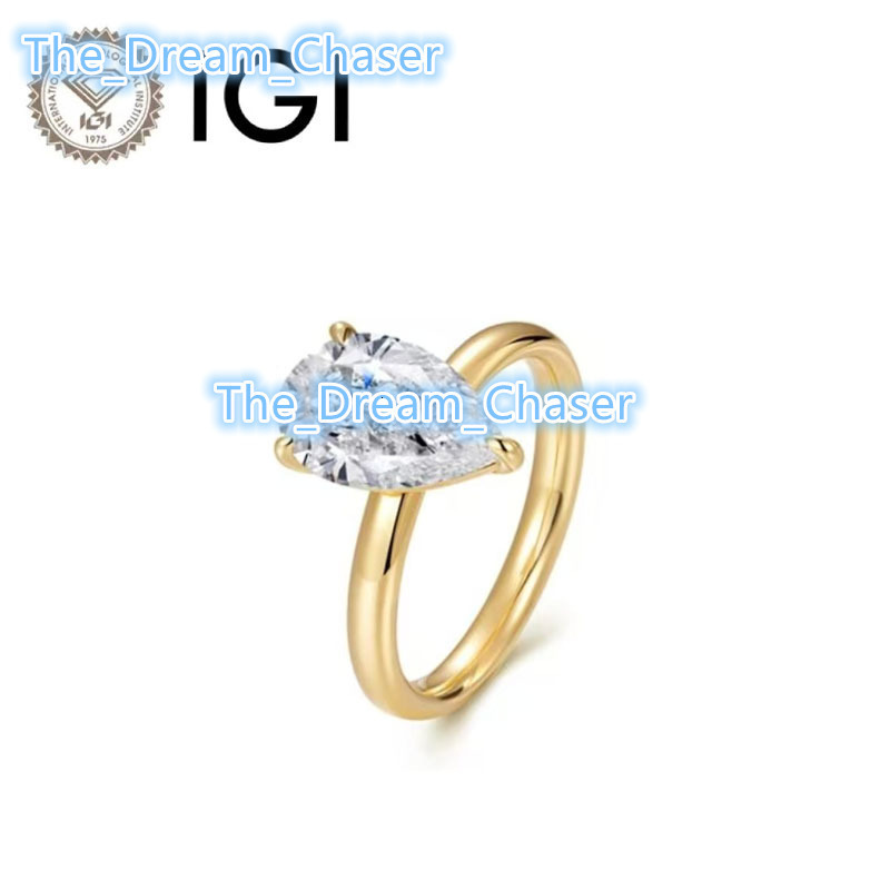Hot Selling 18K Solid Gold Pear Cut Lab Grown Diamond Ring for Women with Excellent Cut White Color E IGI Certification