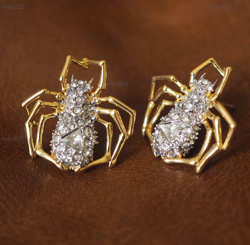 New Designed women luxury earrings Full Diamond Spider Ear studs copper plated gold Ear Clip AB Cai Designer Jewelry