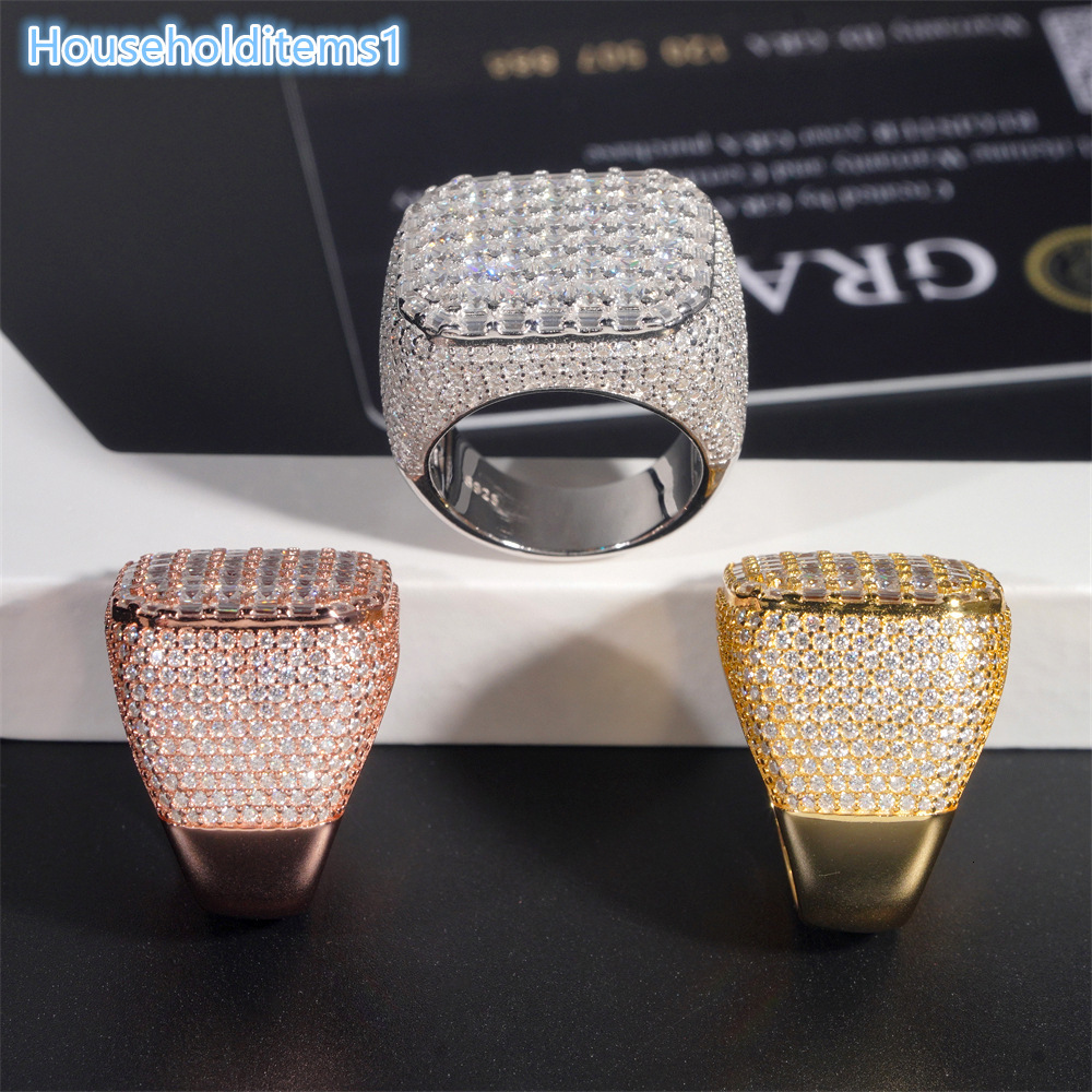 Men's 925 Silver Hip Hop Moissanite Ring High Quality Passes Diamond Test for Wedding Everyday Wear