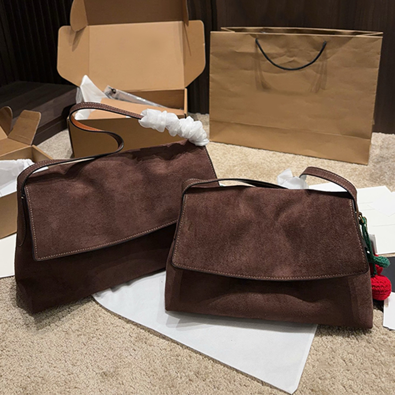 Classic suede underarm bag fashionable commuter bag retro flip bag luxury designer bag women's shoulder bag high-end handbag practical crossbod