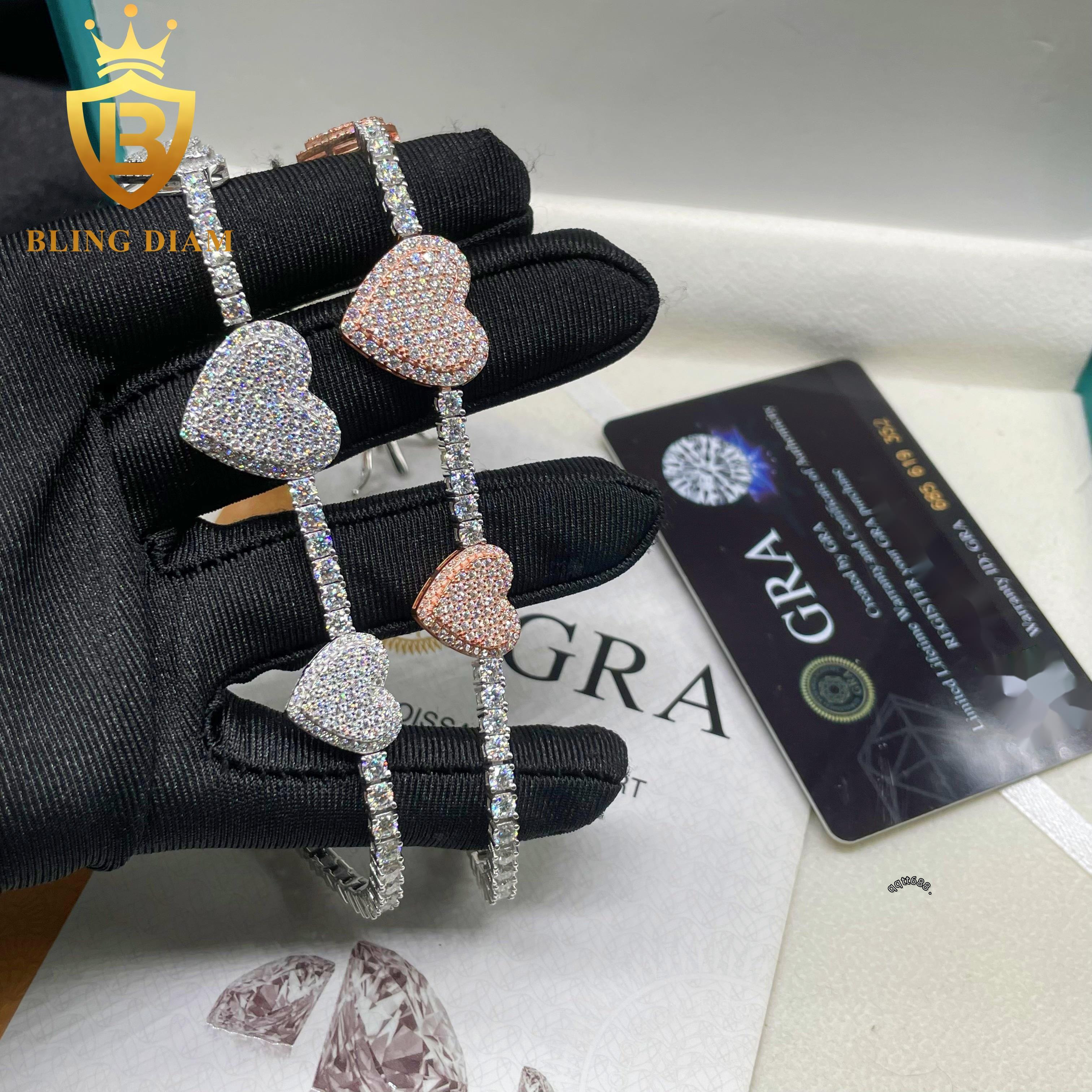 Factory Wholesale Price 925 Silver 3mm Moissanite Heart Tennis Bracelet Hip Hop Moissanite Tennis Chain Fashion Jewelry
