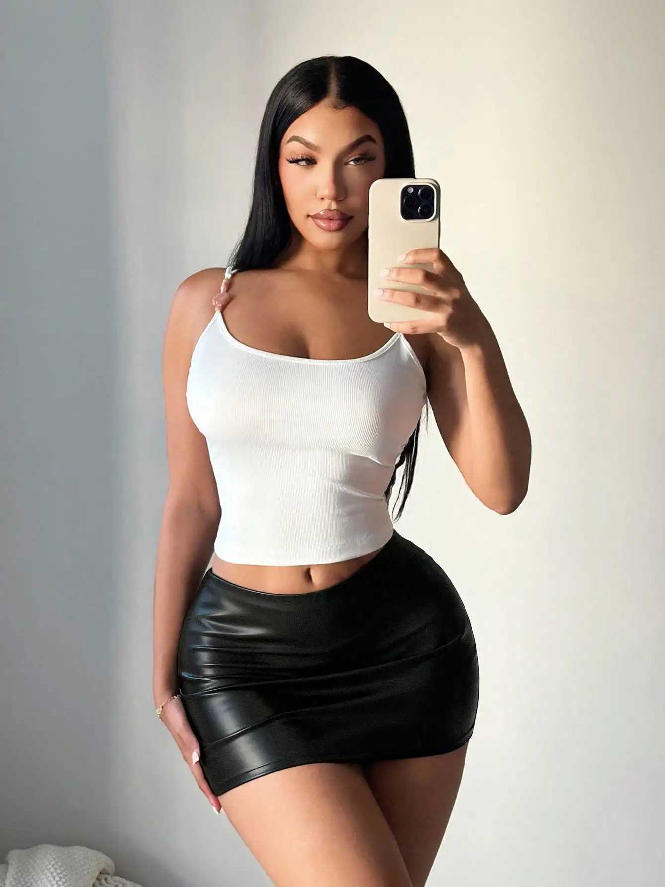 Women's Skirts Plus Faux Size Leather Layered Mini Skirt with Built-in Shorts W261017