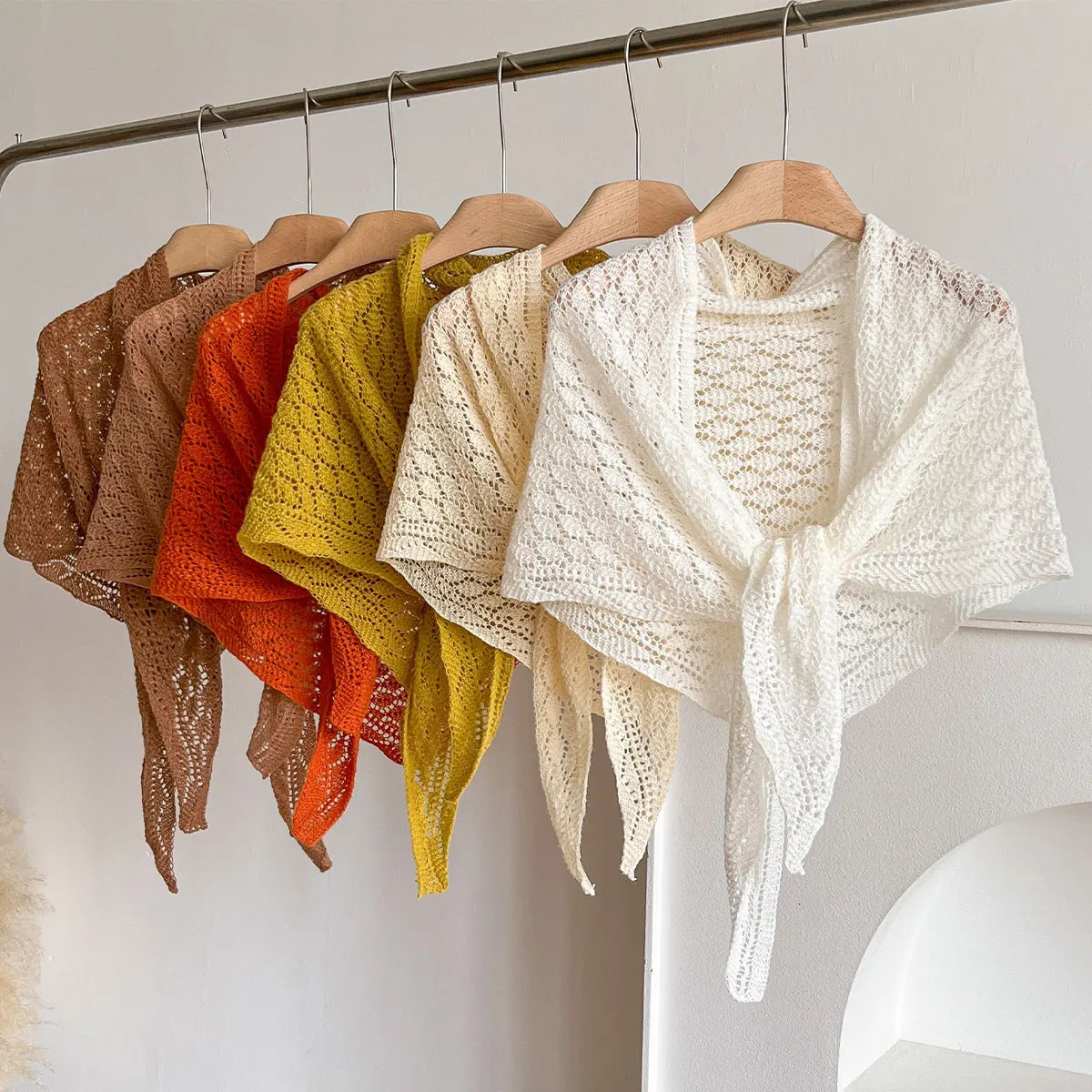 Korean Hollow Out Knitted Shawl Summer Air Conditioning Collar Neck Guard Knit Thin Knotted Cape Shoulder Scarf For Women 261015
