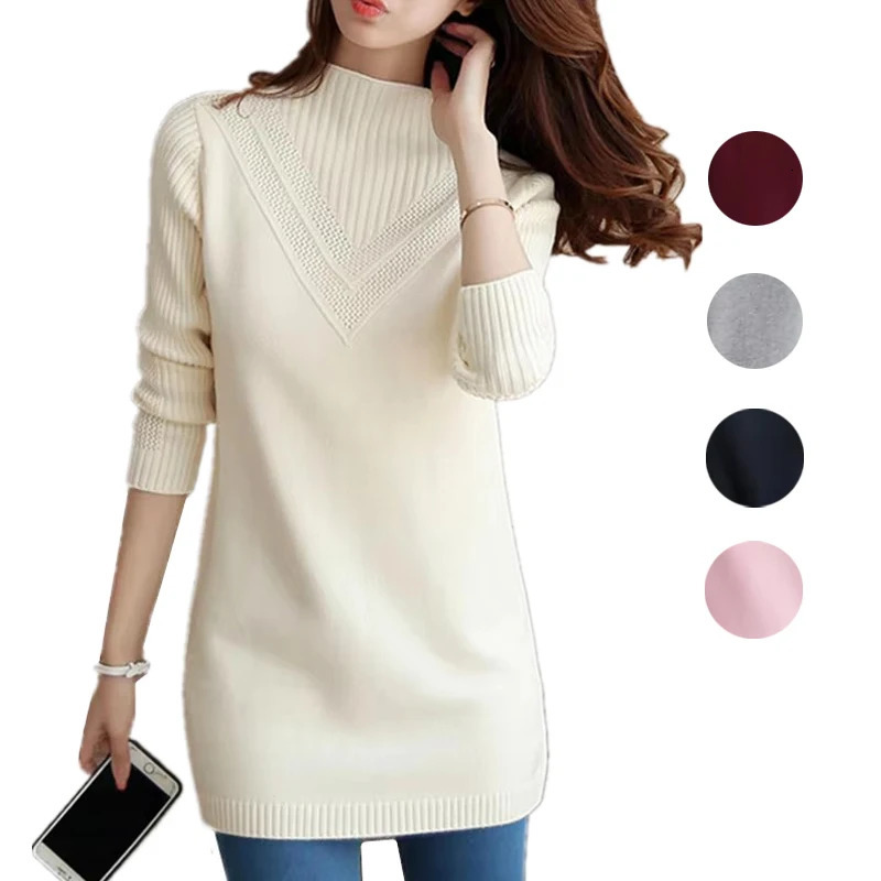 Spring Autumn Winter Turtleneck Sweater Women's Jumper Medium Long Wool Knit Top Pullover Bottoming Sweaters Pulls Femmes 261008