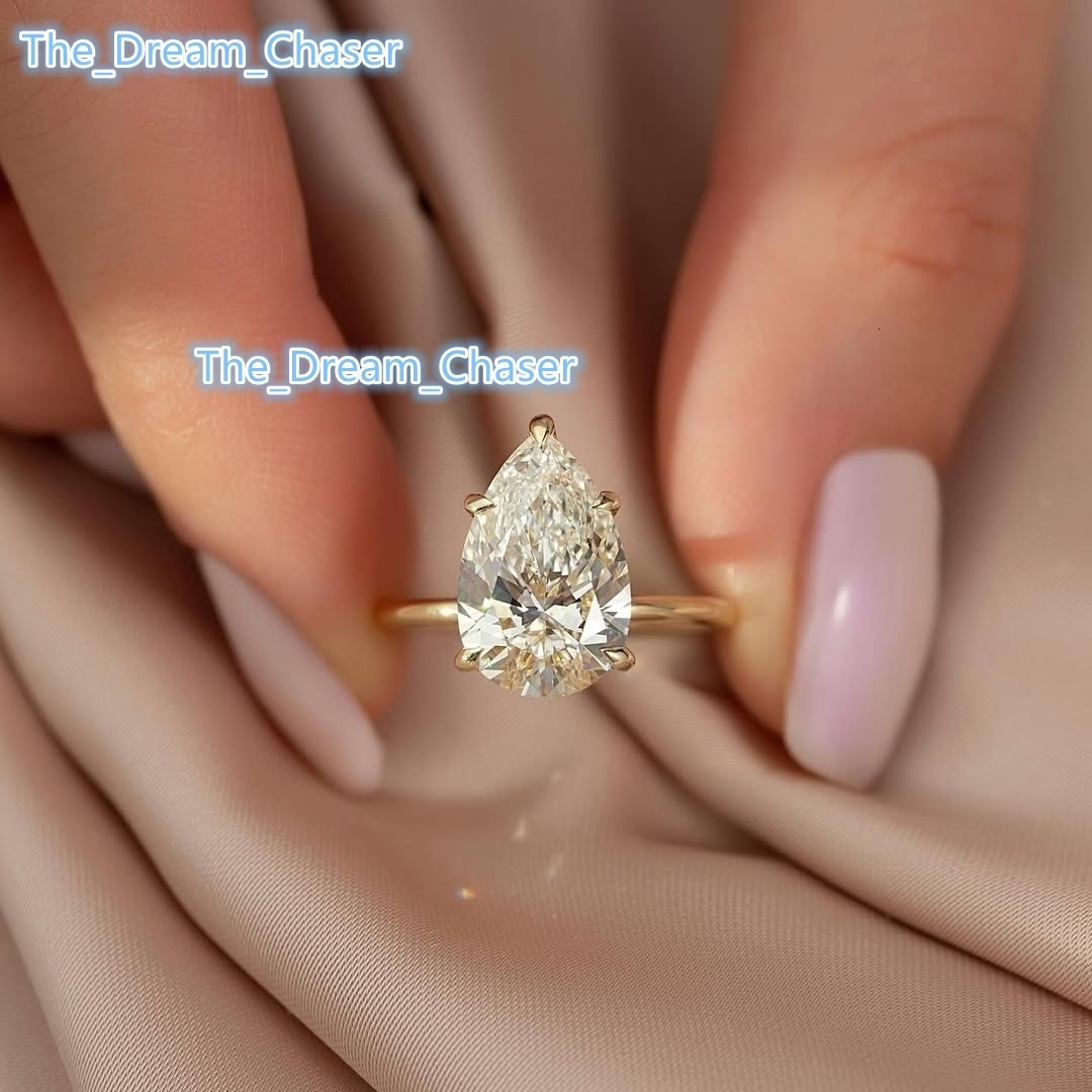 Custom 14k 18k Yellow Rose Gold Moissanite Diamond Wedding Rings 7x11mm 3ct Pear with Classic Five Claws Fine Jewelry