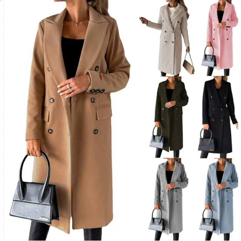 2025 Autumn Winter Women Loose Tren Jacket Top Ele Fashion Long Sve Lapel Collar Pocket Double Breasted Coat O 261016