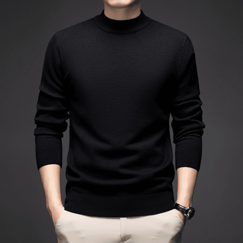 Autumn And Winter Half-Turtleneck Men's Sweater, Solid Color, Casual, Versatile, Slim-Fit Knit Top, Long-Sleeved, Thick, Base Layer Honglu