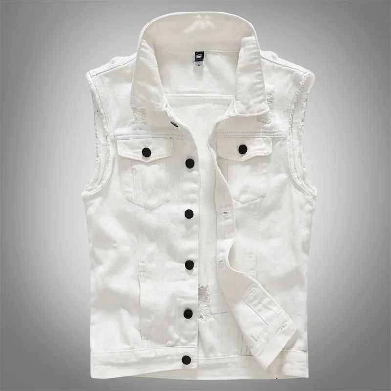 Vests Men Slim Denim Men's Waistcoats Trendy Vests Jackets New Fashion Male Fit Denim Coats Vests Street Wear Holes Jeans Vests Size 5XLW261017