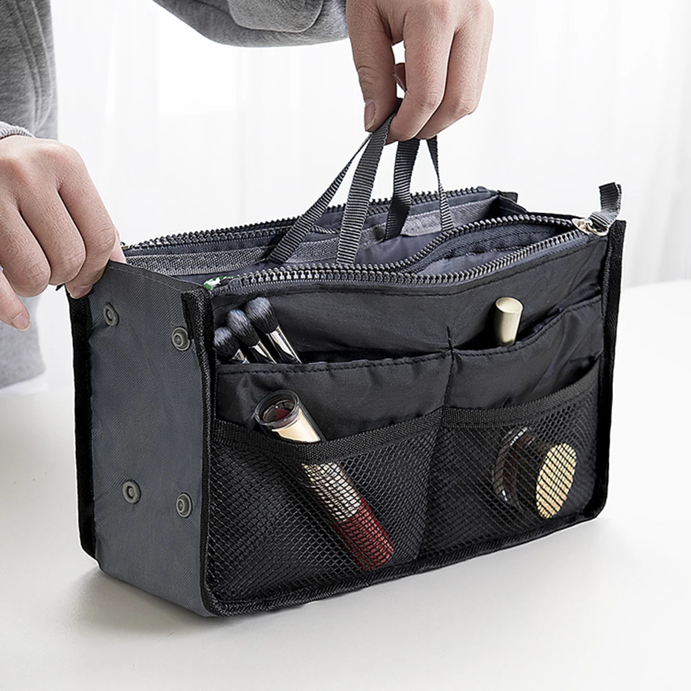 Nylon Women Cosmetic Organizer Bag Travel Foldable Large Capacity Handbag Insert Makeup Tote Liner with 261009