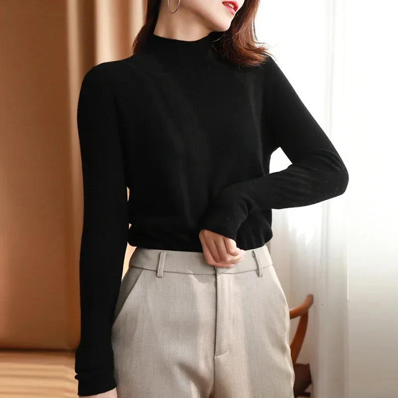 Autumn Winter chic Bottom Sweater Fashion Turtleneck Pullover Slim Long Sleeve Knitted Jumpers Soft Warm Pull Femme Top 261008