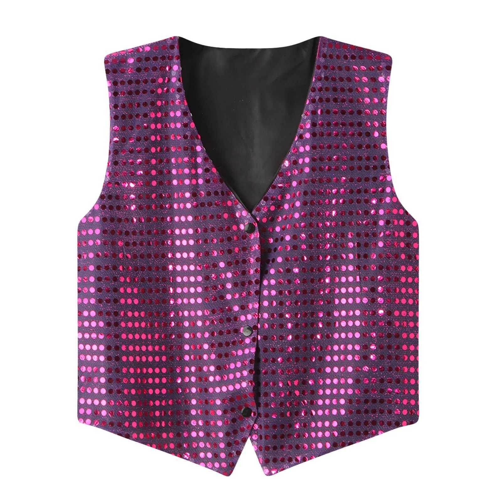 Vests Men's Suit Vest Men's Shiny Sequins Single Breasted Sleeveless Waistcoat Jacket Rave Party Mens Jazz Hip Hop Dance Performance Costu