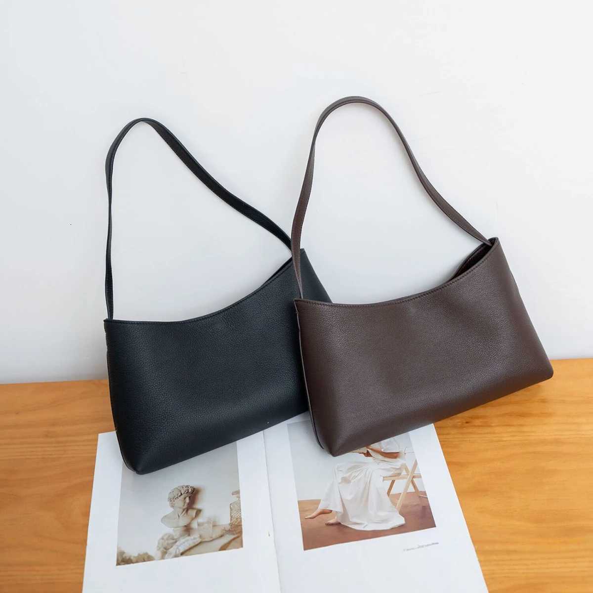 Evening Bags Genuine Leather Womens Shoulder Bag 2026 New Top-Grain Cowhide Simple Commuter Bag Premium Crossbody Bag Niche Underarm Bag H261016