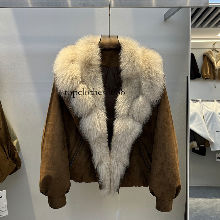 2026 Winter New Luxury Fox Fur Collar Suede Jacket Women's Short Loose Thickened Warm Goose Down Coat