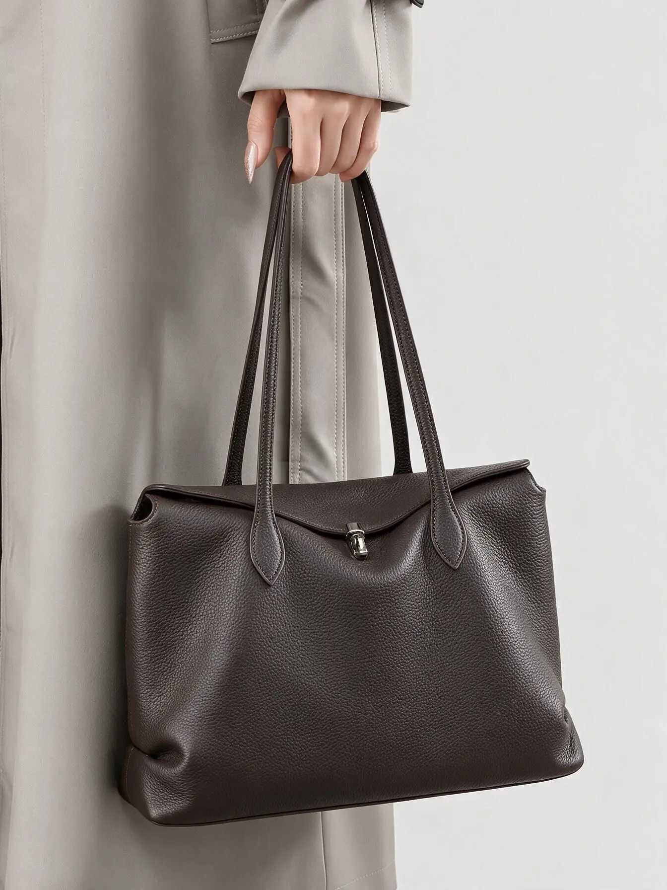 Evening Bags Korean-style Simple Versatile Shoulder Bag Large-capacity Tote Bag Genuine Leather Women's Handbag New Top-grain Cowhide Bag H2610