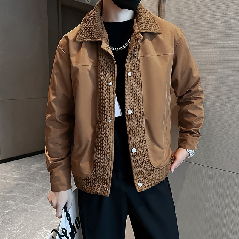 Men Spring Autumn Lapel Workwear Jacket New Trendy Patchwork Stylish Coat Soft Comfortable Casual Daily Street Outerwear For Men