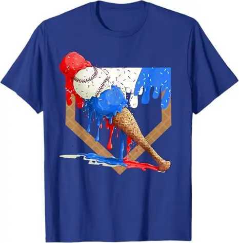 T-Shirts 4TH of July Men's Red White and Blue Baseball Ice Drip T-Shirt Fashion Funny Y2k Ice Sprinkles Graphic Saying Tee TopW261017