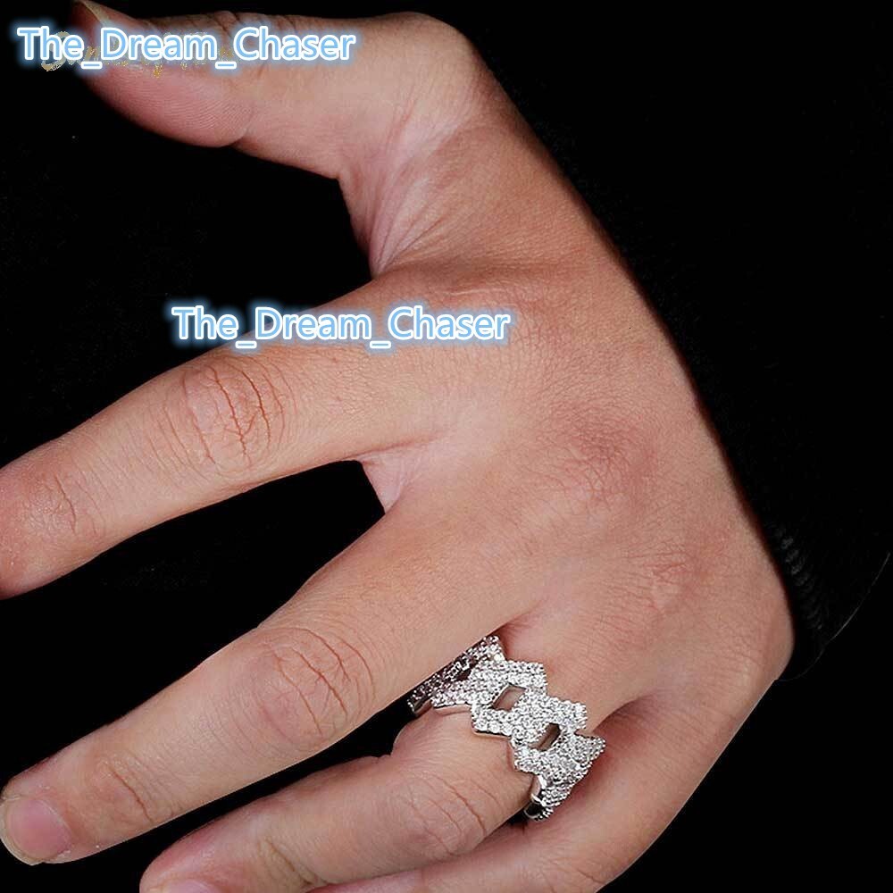 Geometric Diamond Shaped VVS Moissanite Cuban Ring 925 Sterling Silver Plated Custom Hip Hop Rapper Streetwear Bling Band