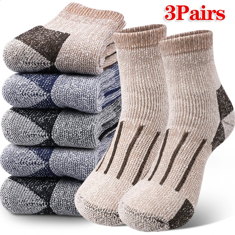 3Pair Merino Wool Crew Socks Men Outdoor Sports Hiking Warm Cushion Sock Women Thermal Breathable Boot Skiing 261017