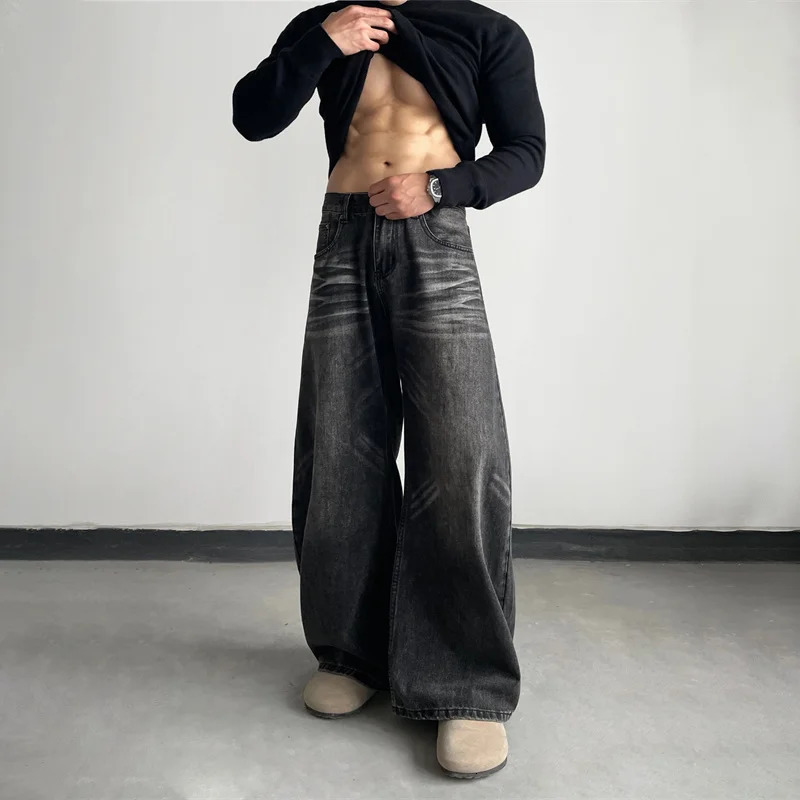 2026 Retro Streetwear Wide-Leg Jeans For Men Autumn Y2K Vintage Casual Denim Pants Man's Punk Fashion Washed Baggy Jean Trousers 261013
