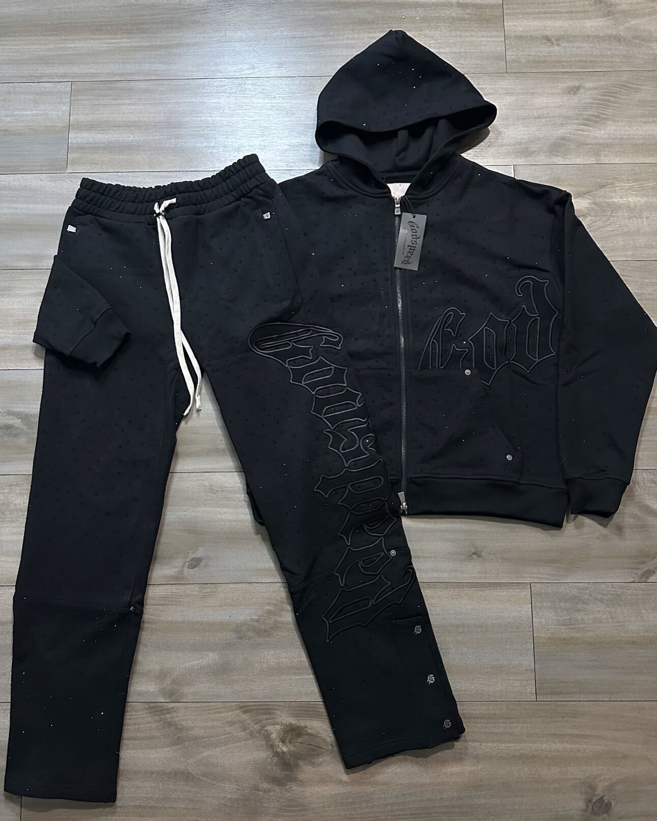 Men Street Zipper Hooded Two Piece Y2K Harajuku Style Letter Embroidery Loose Sweatshirt Wide Leg Pants Set