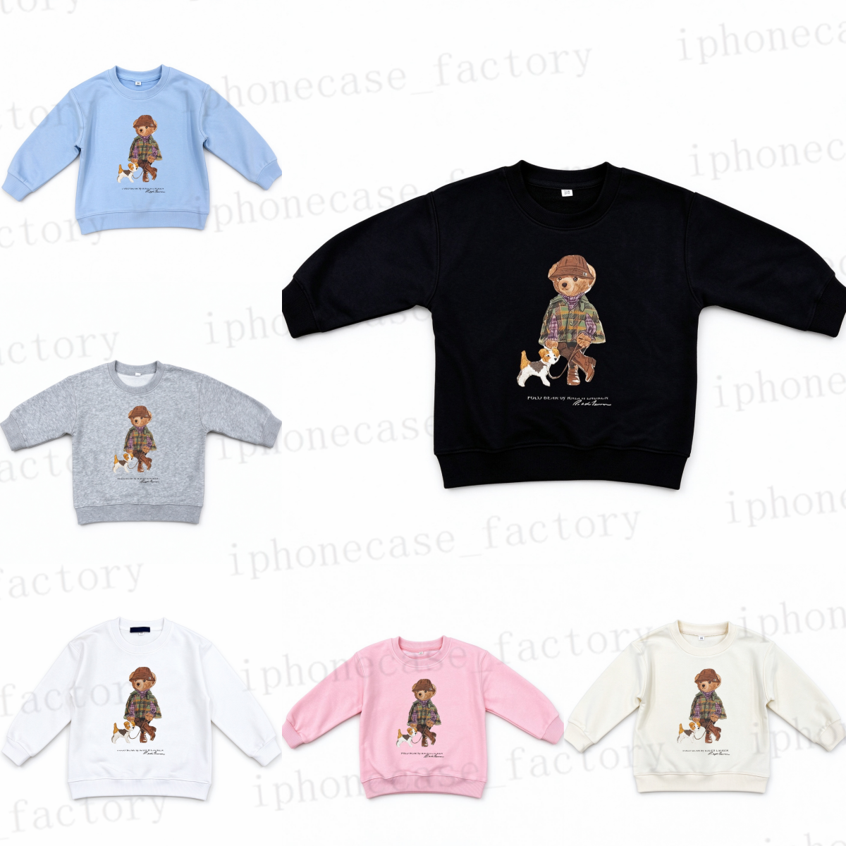 Fashion designer brand children's clothing casual style loose round neck sportswear cartoon bear printed pattern long sleeved boys' and gi