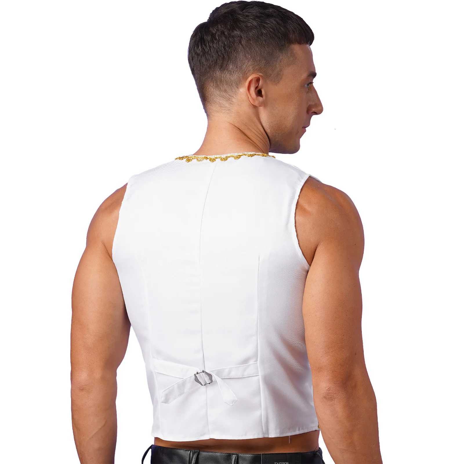 Vests Mens Steampunk Victorian Men's Vest Gothic Vintage Gold Trims Embroidery Medieval Sleeveless Waistcoat Jacket Vest Halloween CostumesW261