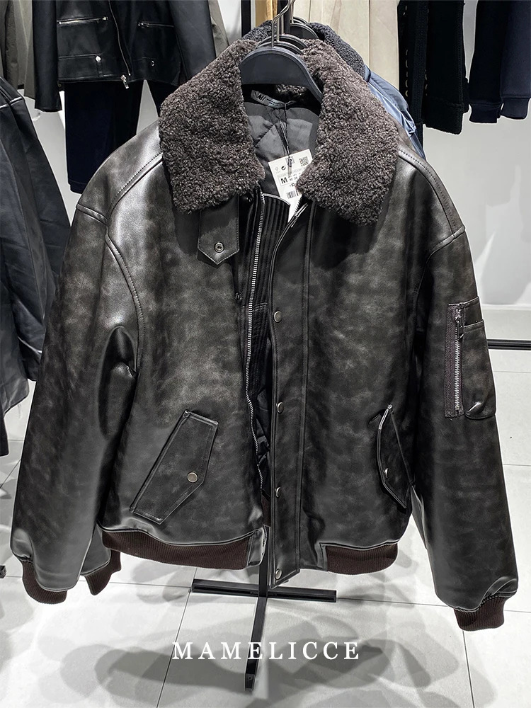MAMELICCE Original n Removable fur collar jacket Thickened Casual coat Men's clothing Vintage leather jackets overcoats 261014