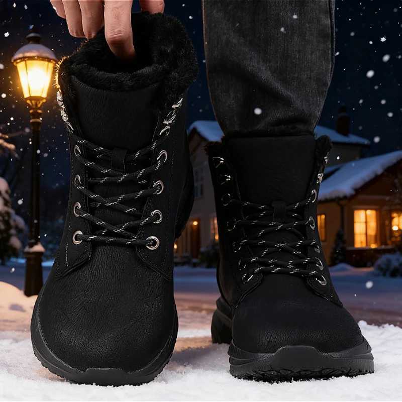 Casual Shoes Unisex Winter Barefoot Shoes Womens Men Wide Toe Box Faux Fur Lined Ankle Boots New Artificial Leather Lace Up Platform Sneakers H26101