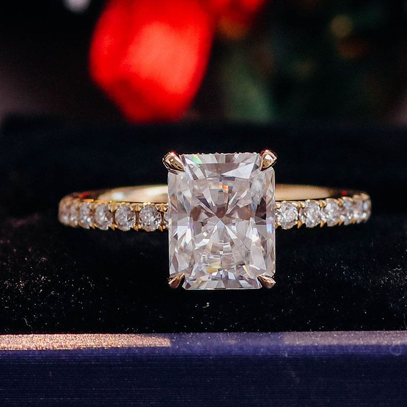 18k Real Gold Ring Radiant Moissanite Engagement Ring 18k Solid Gold Solitaire Ring for Women Gift Wedding