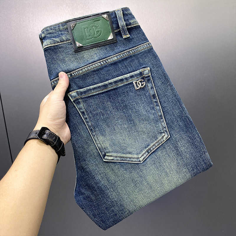designer Men's Jeans High-End European Style Autumn Winter men Jeans Blue Casual Stretch Slim Straight Washed Long Pants JQVZ