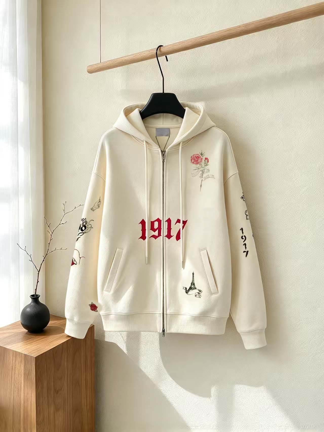 2026 new designer hoodie fashion graffiti tie dye pattern design US size loose fit highend brand mens zipper hoodie
