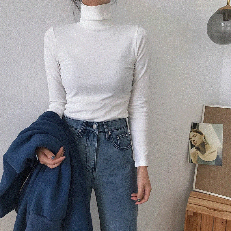 Autumn Long Sleeve Turtleneck Tops Slim Knitted Bottoming T Shirt Korean Fashion Sweater Harajuku Pullover Women Clothing Jumper 261008