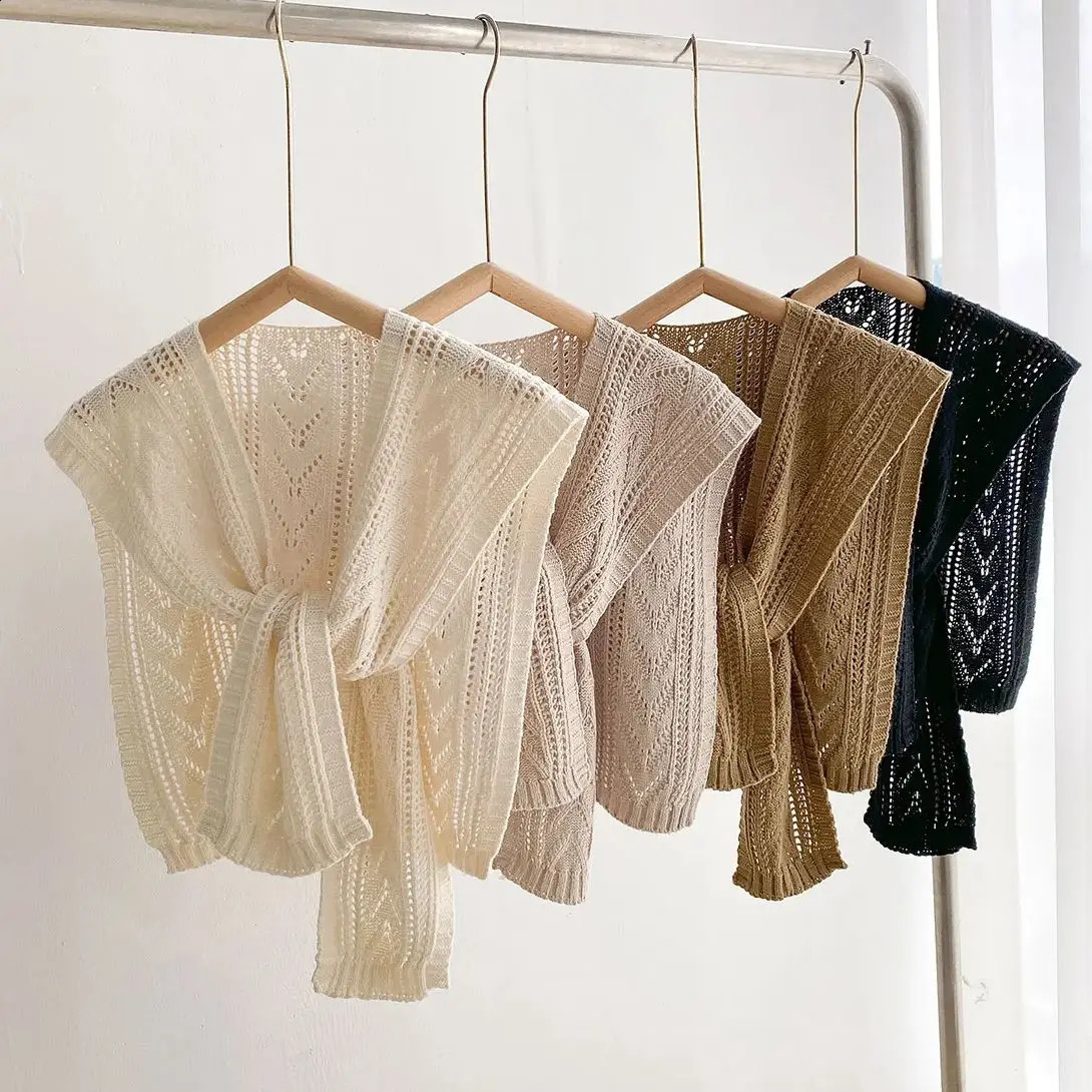 2025 Korean Leisure Versatile Knitted Shawl Summer Air Conditioning Collar Neck Cape Shoulder Solid Color Scarf For Women261016