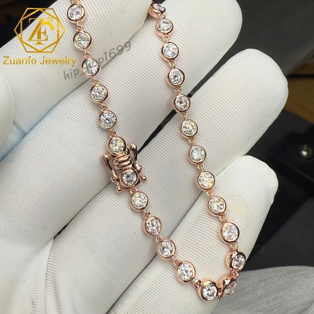 High End 10K 14K 18K Rose Gold D VVS Clarity IGI Certified Lab Grown Diamond Bubble Bracelet Round Cut Setting Bridal Jewelry