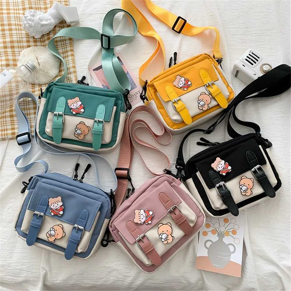 Shoulder Bags Crossbody Bag Female Cute Canvas Bag Student Korean Version Shoulder Small Square Bag Multifunctional Woman Black Handbags H261016