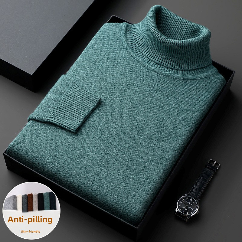 Casual knit sweater mock neck Winter New Sweater High Collar Solid Color Thick Loose Casual Versatile Knitted Top Men's Clothing Wholesale Hong