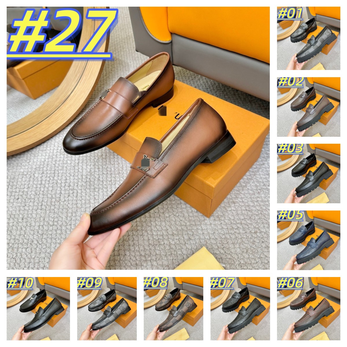 2026 Luxury Designer Men Brown Genuine Leather Lug Sole Loafers Thick Platform Slip On Formal Dress Shoes Wedding Office Footwear Size 38-46