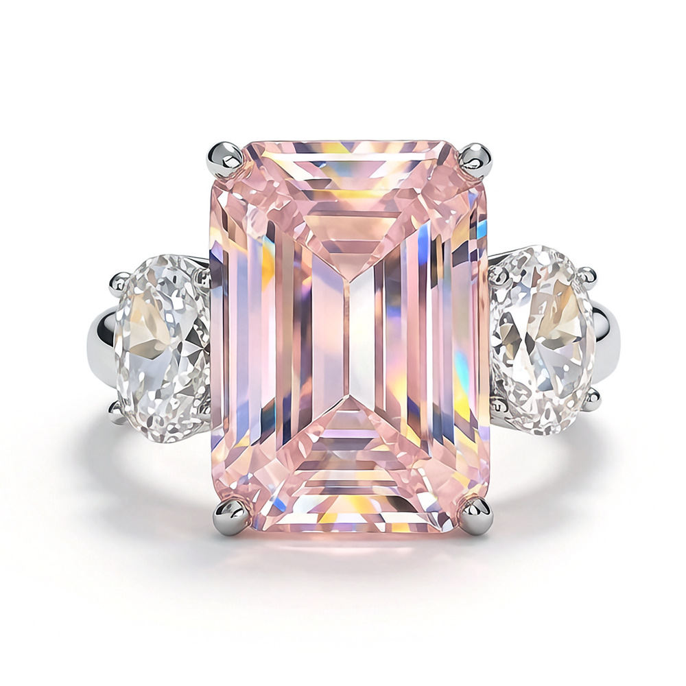 New Moissanite Ring Engagement Ring for women 10*14 Rectangle Pink Cherry Blossom Diamond S925 Silver Ring designer Jewelry
