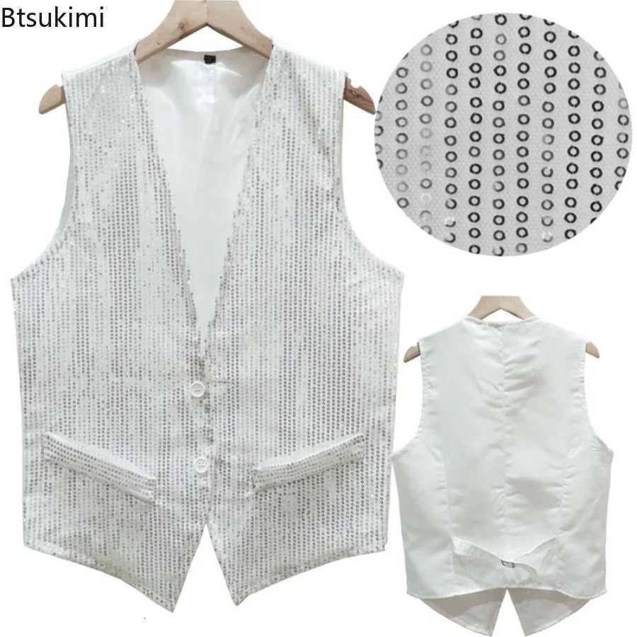 Vests Men's Sequin Vests Sparkling New Men's Sleeveless Single Breasted Waistcoats Jazz Dance Performance Costume Hip Hop Rave Party Cloth