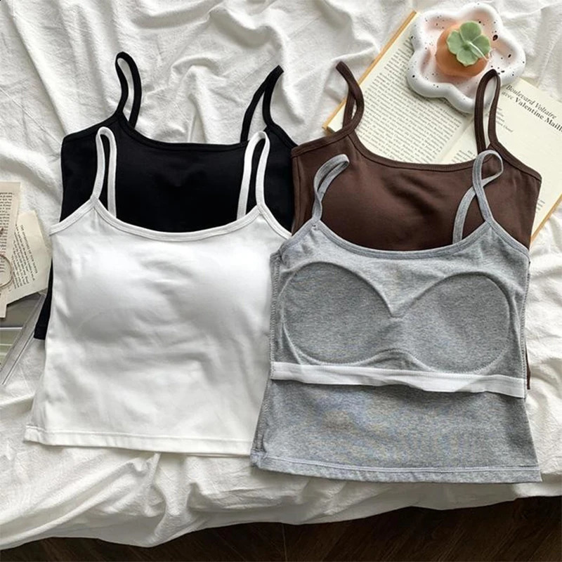 1PC Korean Women's Solid Color Spaghetti Straps Sleeveless Slim Camisole With Chest Pad 261016