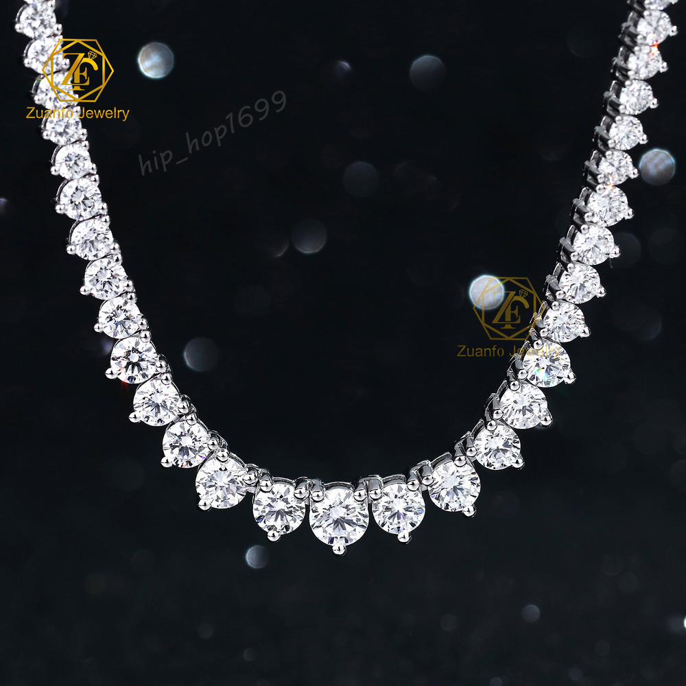 3 Prong Lab Grown Diamond Tennis Chain 925 Sterling Silver Rhodium Plated Luxury Customizable DEF VVS-VS Tennis Necklace