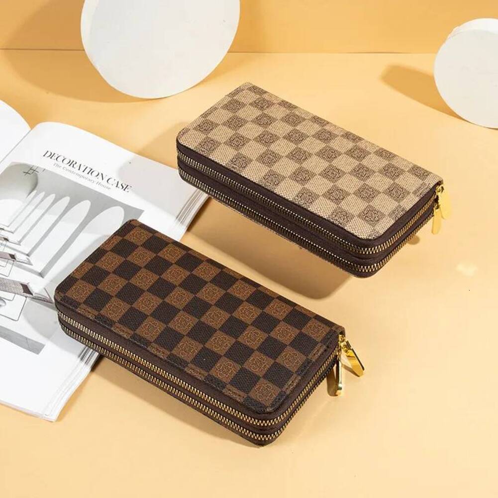 Wallet Designer Men's leather Women's Trendy European And American Printed Checkerboard Pattern Large Capacity Handbag Double Zipper Mobil