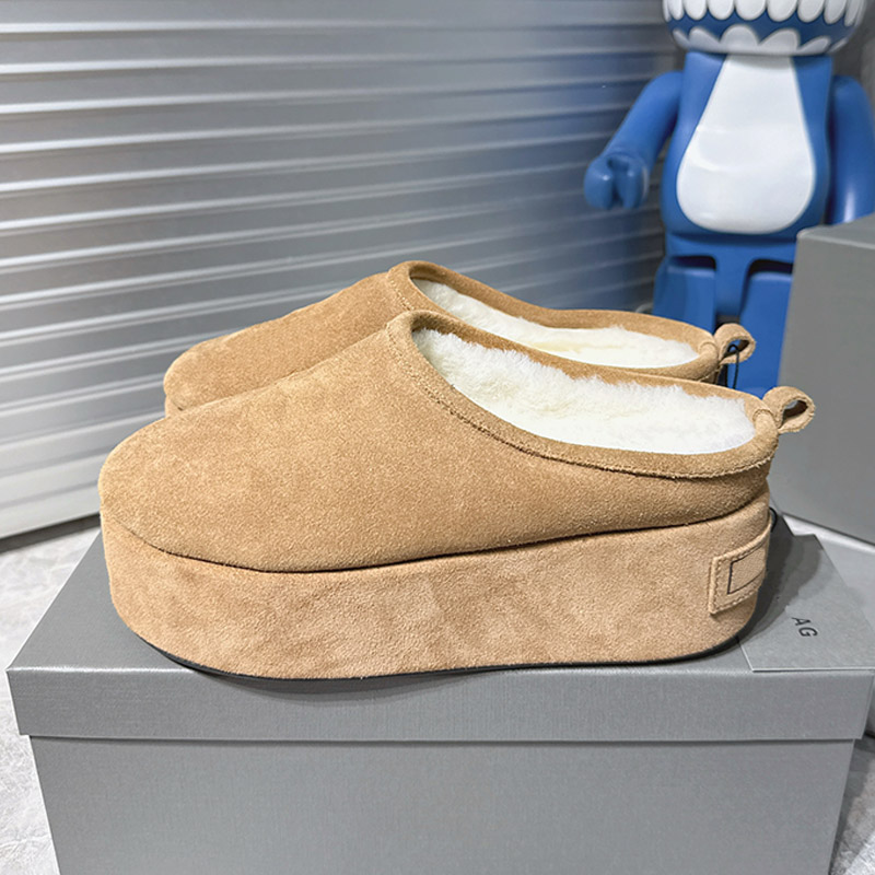 Alaska Soft Platform Sabots Premium Womens Autumn Winter Season Fashion Metropolis Walking Mule Thickened Rubber Shoe Sole Supple Suede Upper Flat B