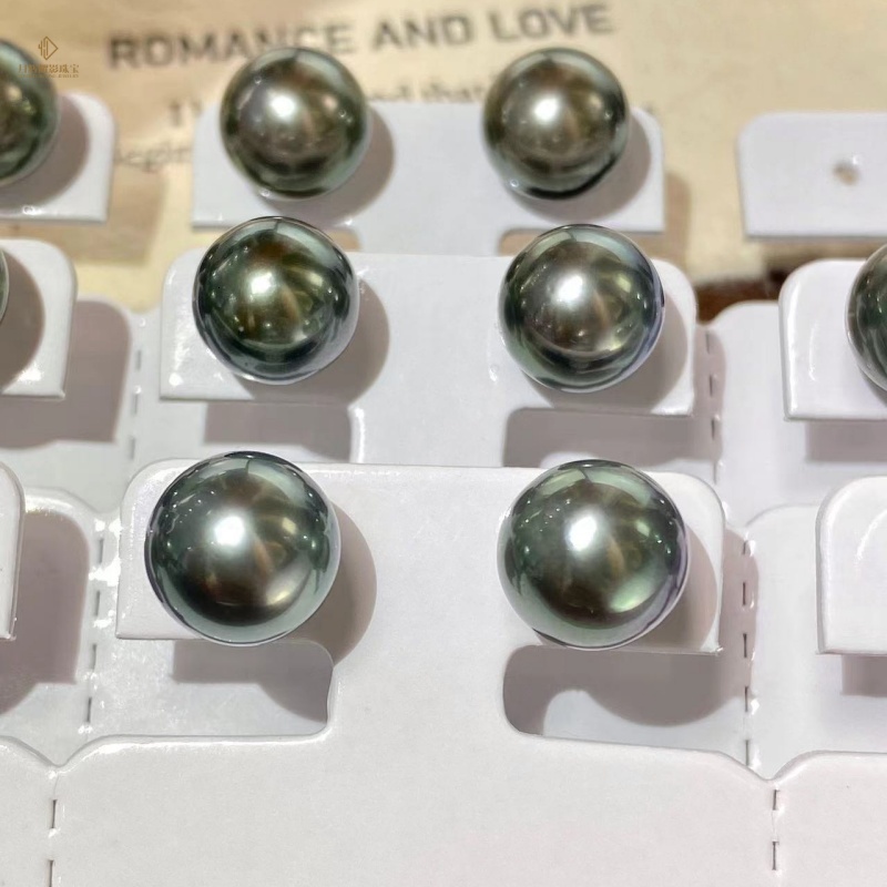 S925 silver 10-11mm seawater tahitian pearl classic stud earrings, natural luster matte black and green two colors